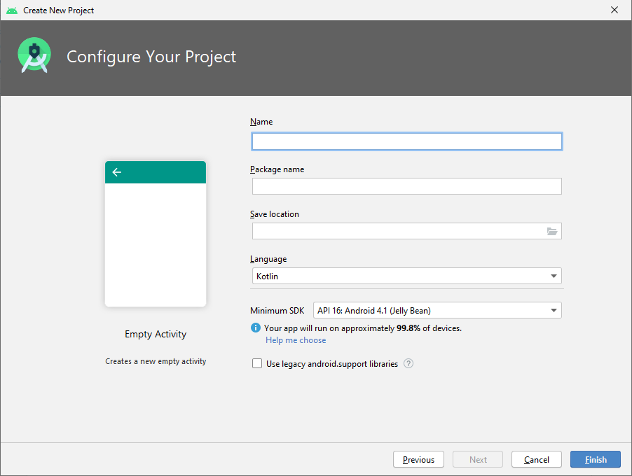 Android Studio main screen